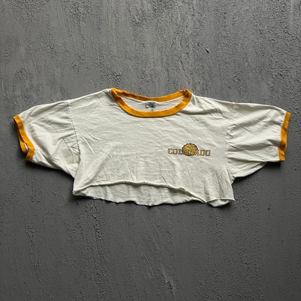 Vintage Colorado University Shirt Medium White 80s Champion Blue Bar Cropped